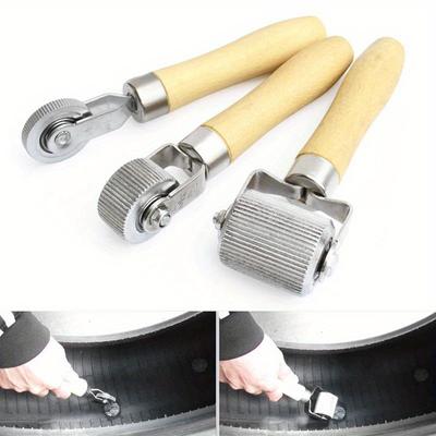 Kit de reparación de neumáticos de coche, rodillo de parche automático, herramienta de reparación de ruedas de motocicleta con mango de madera, accesorios para automóviles