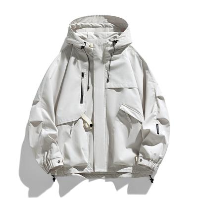 Spring Autumn Hooded Jackets Men Solid Color Vintage Cargo Outerwear Mens Outdoor Windproof Waterproof Jacket Loose Couple Coats