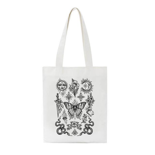 

Повседневная женская сумка с мифическим принтом Солнца Ins, забавные женские сумки в стиле Харадзюку, большая вместительная новая винтажная сумка для покупок 24*26cm