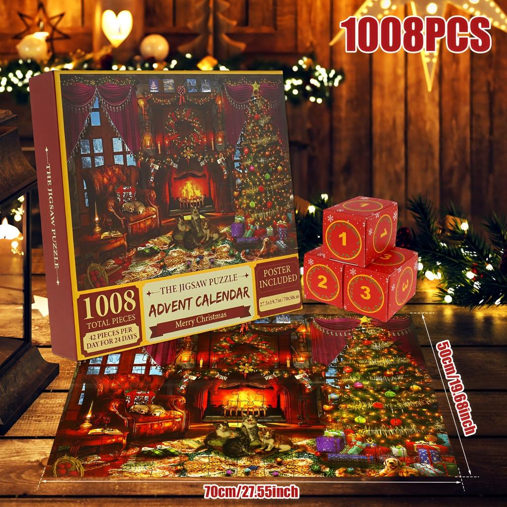 Calendar Advent Puzzle de Crăciun Calendar Numărătoare Inversă de Crăciun Puzzle 1008 Piese Puzzle de Crăciun în 24 Cutii Cadouri de Crăciun