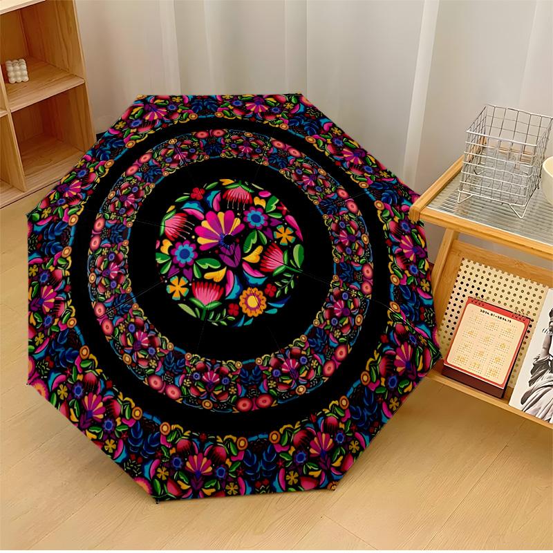 

Beautiful Flower Ensemble Theme Automatic Umbrella Compact 8-Rib Design Sturdy Construction Durable Everyday Carry Umbrella Stylish Accessory