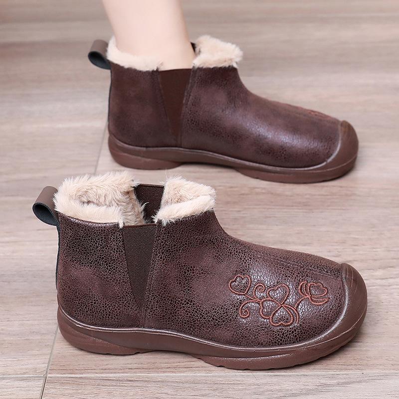 Women's Lightweight Chunky-Soled Winter Insulated Wool-Fur Combination Snow Boots Anti-Slip Cushioned Casual Athletic Cotton Boots