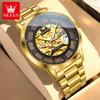 OLEVS Brandneue Luxus Hohl Mechanische Uhr Herren Edelstahl Wasserdicht Leuchtend Mode Skelett Automatische Uhren Herren