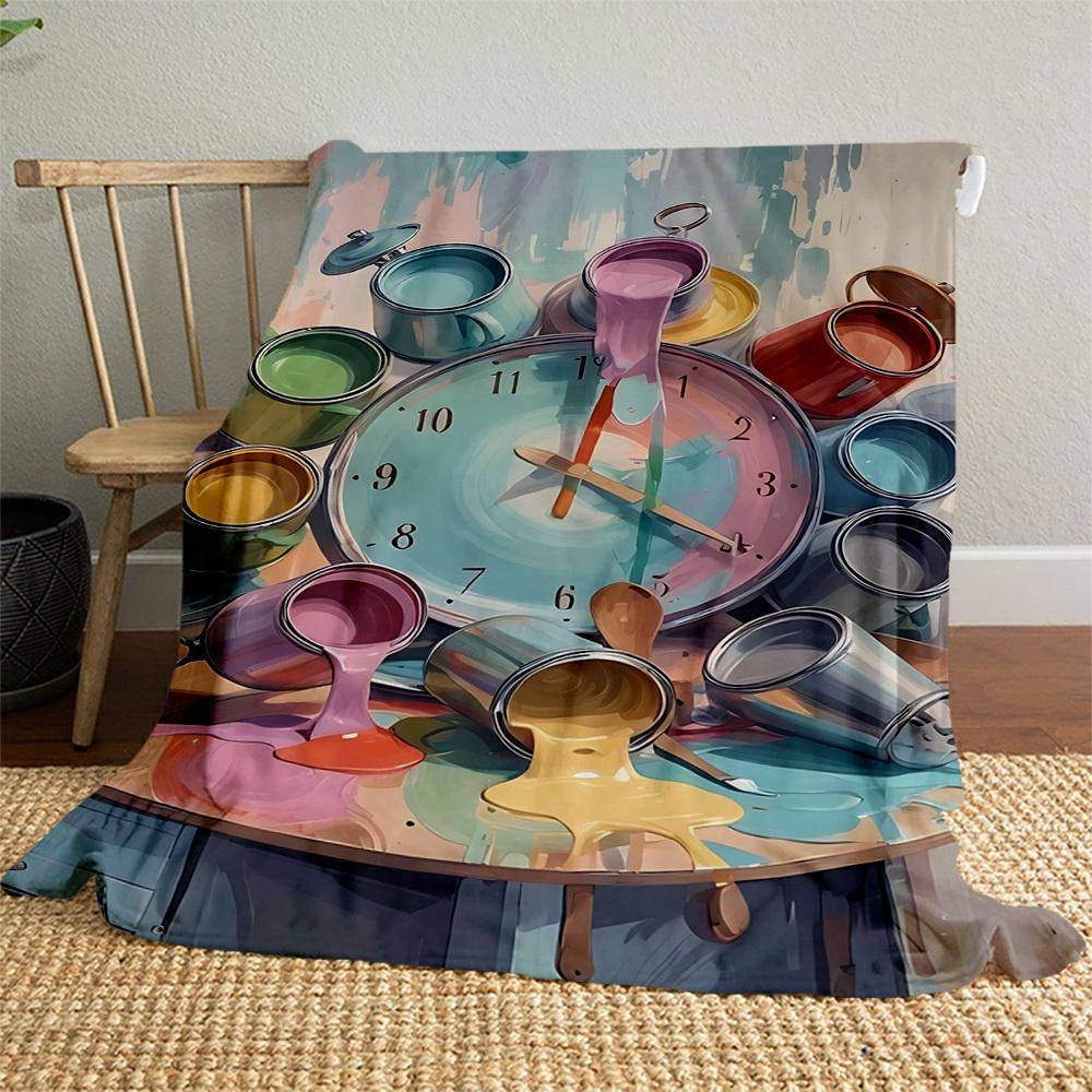 1pc clock paint Outdoor Flannel Blanket Soft Warm All-Season Throw for Sofa Bed Car Camping Office, Cozy Gift Idea1229S
