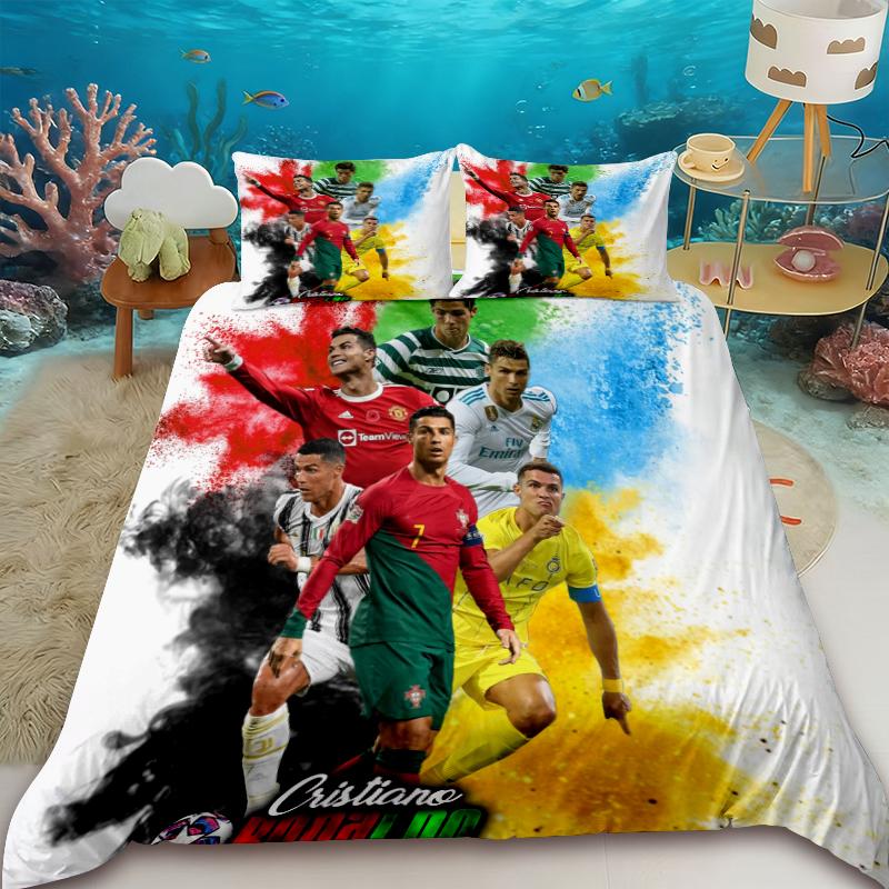 Poszewka na kołdrę Modna Gwiazda Piłki Nożnej R-Ronaldo Nadruk Pościel Poszewka na kołdrę Kołdra Łóżko Młodzież Dzieci Dziewczynka Chłopcy Prezent Urodzinowy