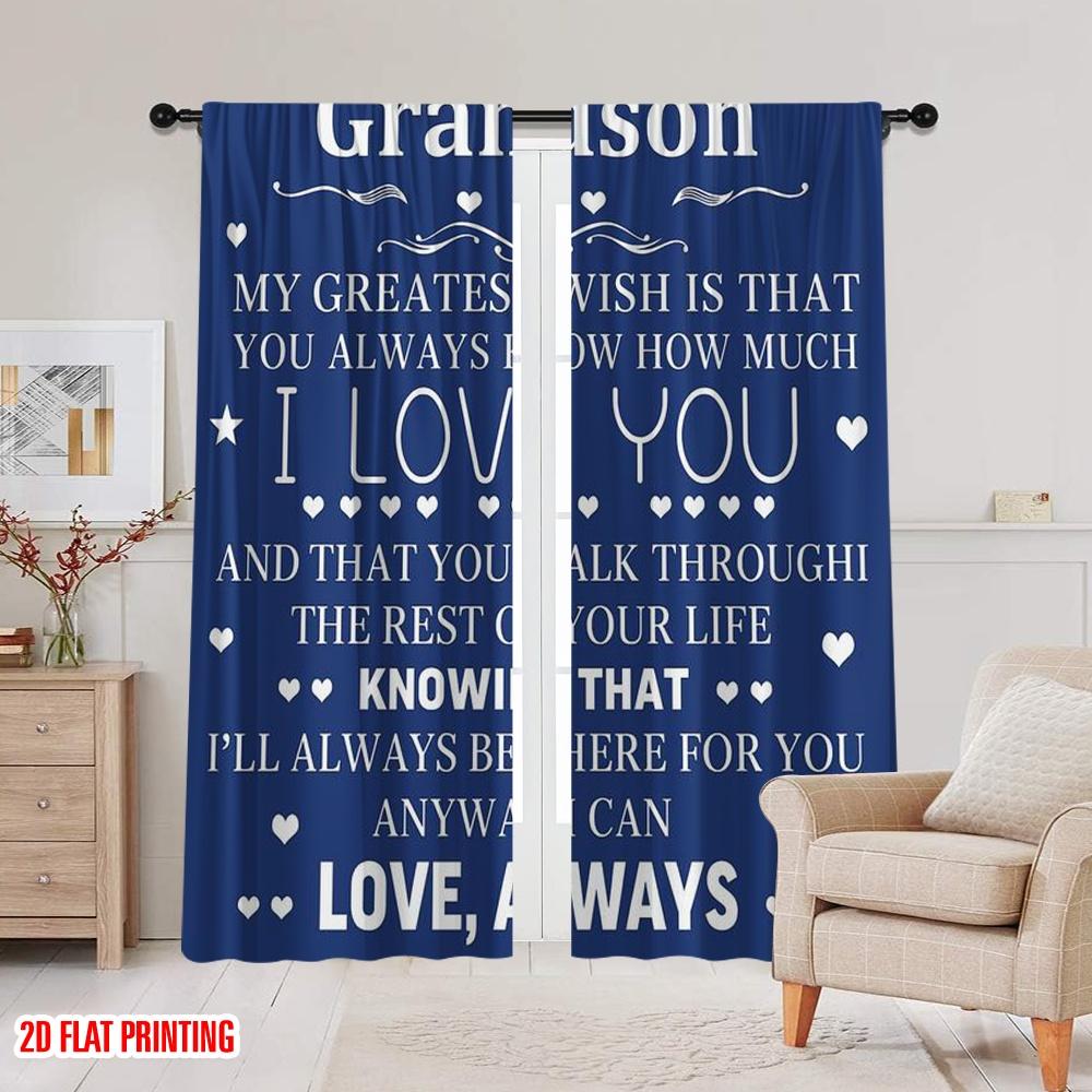 2pcs,2D Plane Printing Popular Curtains To Grandsons Heart Polyester (without Rod) Outdoor Decorations Ldeal for Bedroom Living