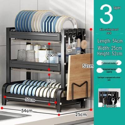 Multi-layer Countertop Dish Drying Rack with Chopping Board Holder