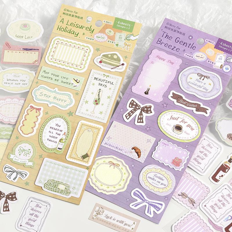 Evening Breeze Seine Series: Tree Grain Die-Cut Decorative Stickers - 4 Sheets for Journals