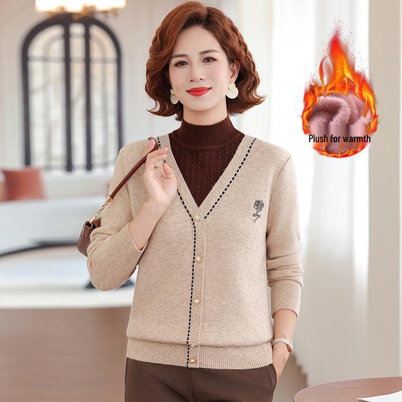 

Mom s 2025 Winter Two-Piece Style Plus Velvet Sweater for Middle-Aged & Elderly Women - Thickened Autumn/Winter Velvet Base Layer Shirt 2XL [120-135 lbs]