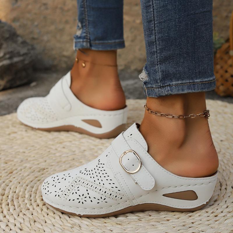 Summer Baotou Half Slippers Strappy Wedge Women's Sandals Large Size Hollowed-out Single Shoes Women's Breathable