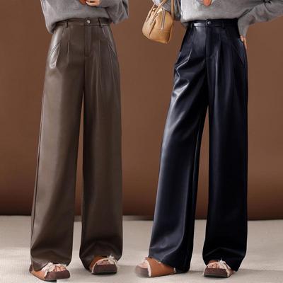 Women's High-Waist Wide-Leg Lambskin Leather Pants - Autumn/Winter 2025 Trend