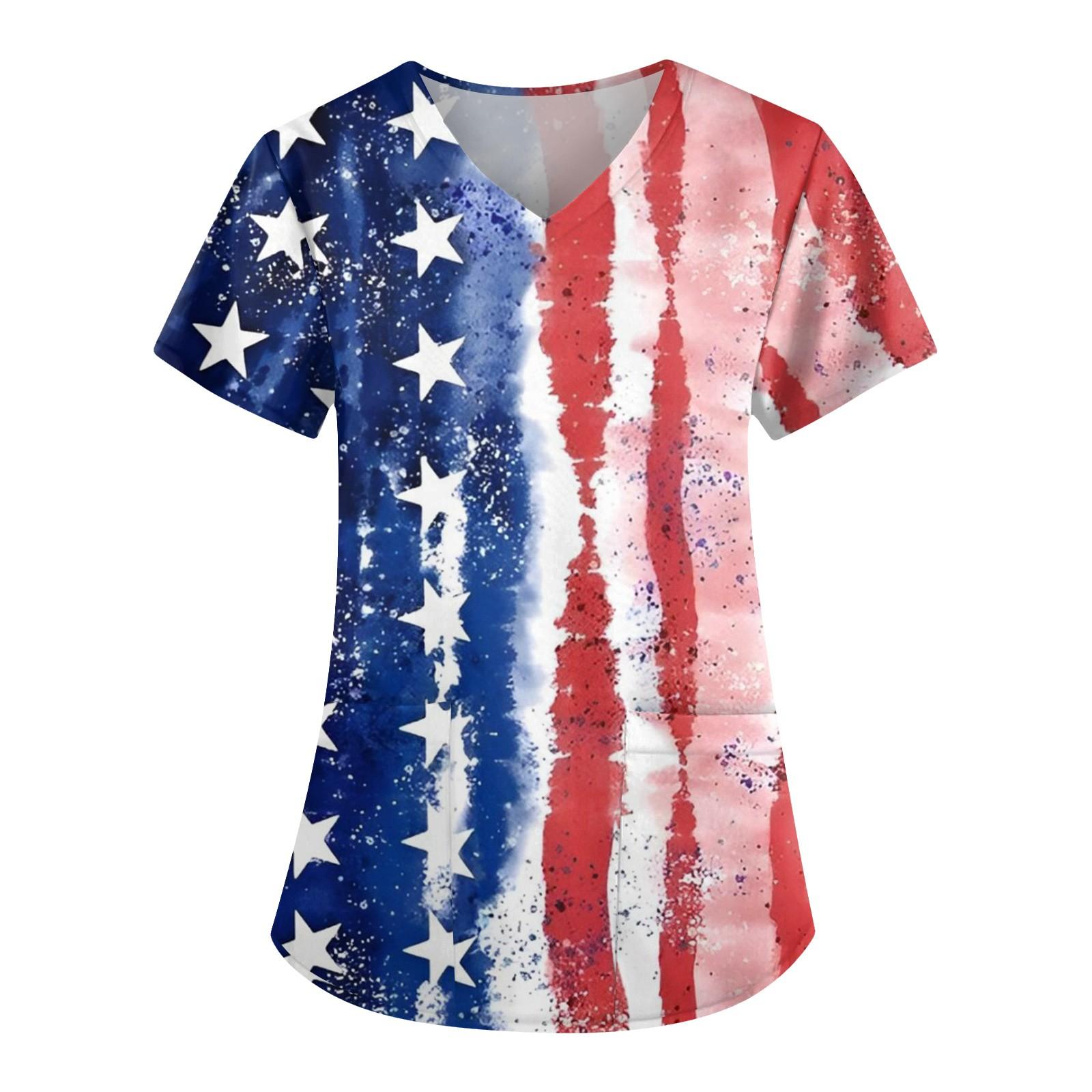 

Женские модные повседневные топы с v-образным вырезом и защитная спецодежда с принтом ко Дню независимости XL