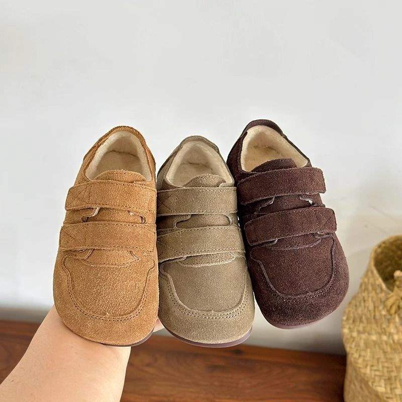 Korean Children's Birkenstocks, Boys' Winter Velvet Casual Shoes, Velcro Retro Girls' Two Cotton Shoes, Warm and Non-slip