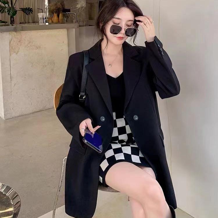 

Модний вільний піджак у корейському стилі з розрізом для жіночого пальто XL чорний