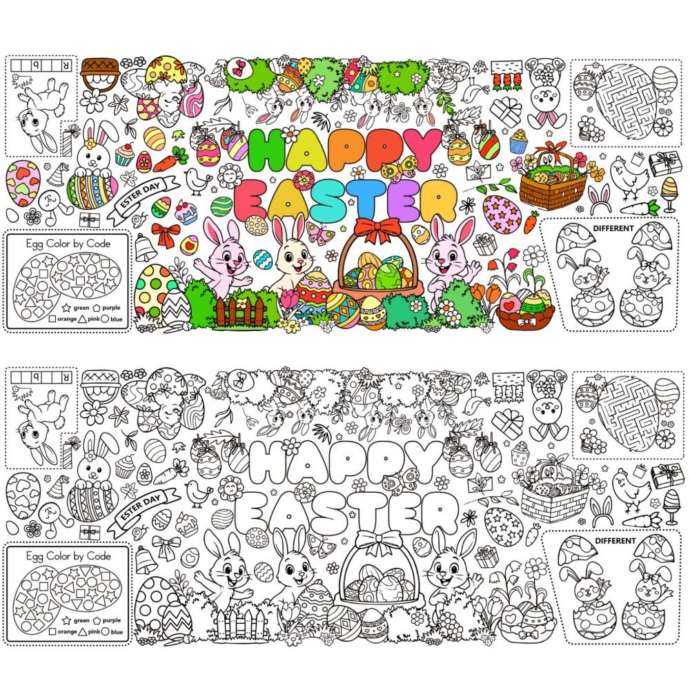 Pôster Gigante de Colorir Páscoa DIY Coelho de Desenho Animado Banner Gigante para Colorir Presente Arte Artesanato Toalha de Mesa de Páscoa