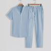 2026 Summer Men's Casual Sports Suit - Short Sleeve & Long Pants, Solid Color