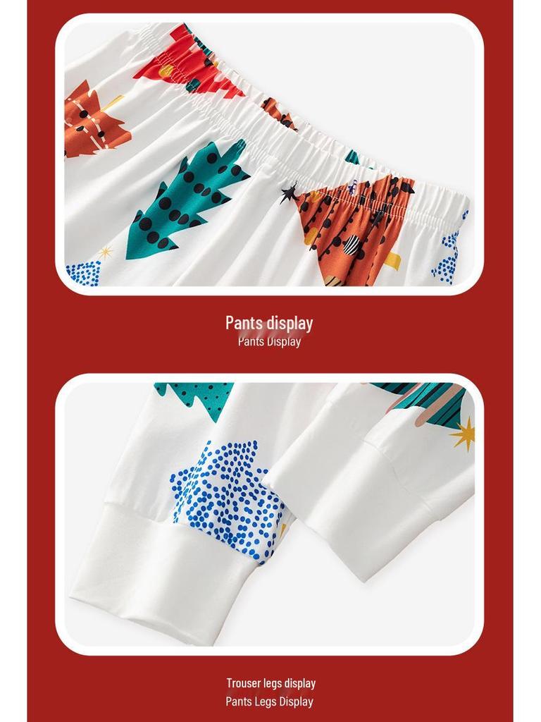 Ensemble Pyjama de Noël Automne/Hiver pour Enfants - Haut à Manches Longues & Pantalon avec Imprimé Dessin Animé