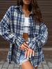 Women's Versatile Plaid Turn-Down Collar Blouse - Loose Fit, Long Sleeve, with Pockets, European & American Style, 2025 Collection.