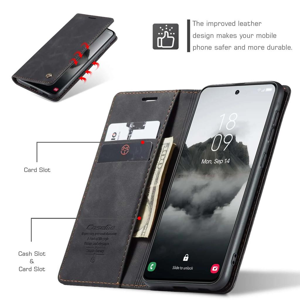 Flip-Portemonnaie-Hülle für Samsung Galaxy S24 FE, Leder-Magnet-Folio-Cover mit Kartenhalter, Ständer - TPU Stoßfest Langlebig