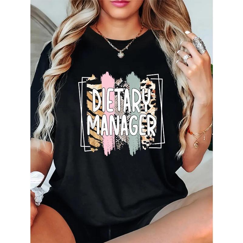 

Women Plus Size Dietary Manager T-Shirt Floral Tiger Stripe Print Black Short Sleeve Casual Machine-Washable Professional Gift Top 4XL чорний