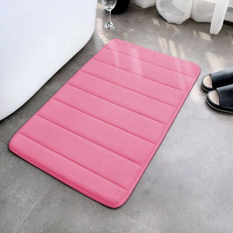 Striped Quilted Coral Fleece Non-Slip Bathroom Floor Mat