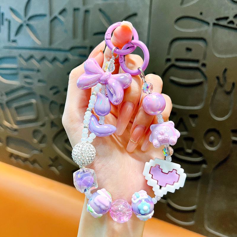 Tulip Beaded Phone Chain  Building Block Heart Keyring Charms - Cute Accessory  Small Gift