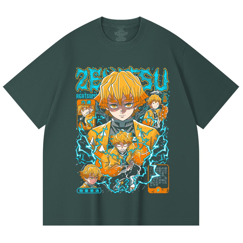 230 Gsm 100% Cotton Demon Slayer V100 Zenitsu Print Unisex Heavy Cotton T Shirt