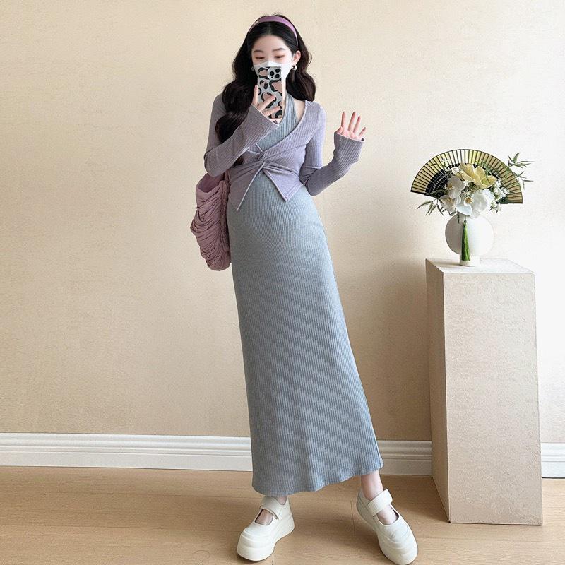 Versatile Maternity Knit Color Block Fashion Set - Spring/Summer 2025 Collection M