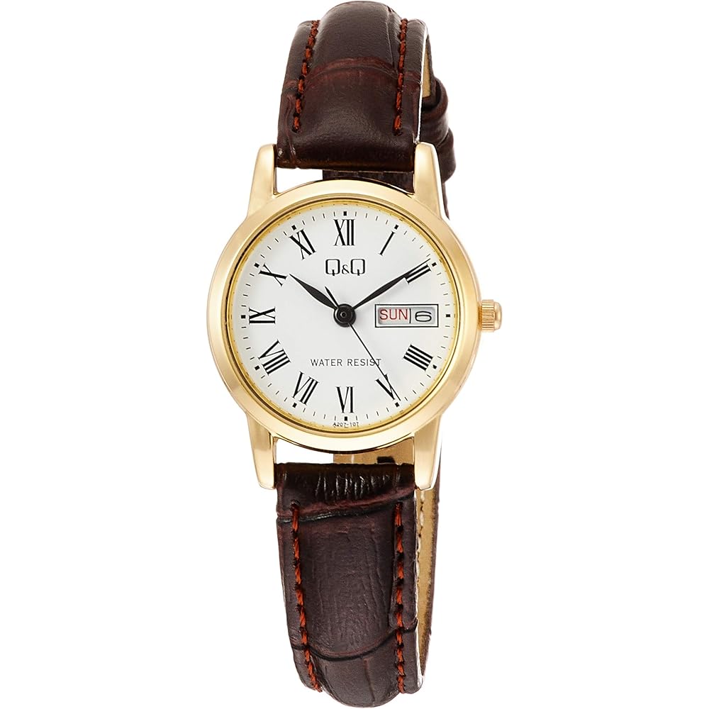 Citizen QQ Analog Waterproof Watch Date Day Leather Strap A207-107 Women s White