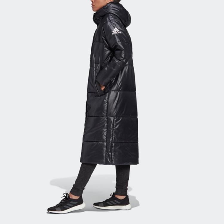 adidas Women's Big Baffle Hooded Mid-Long Cotton Jacket Black DZ1486