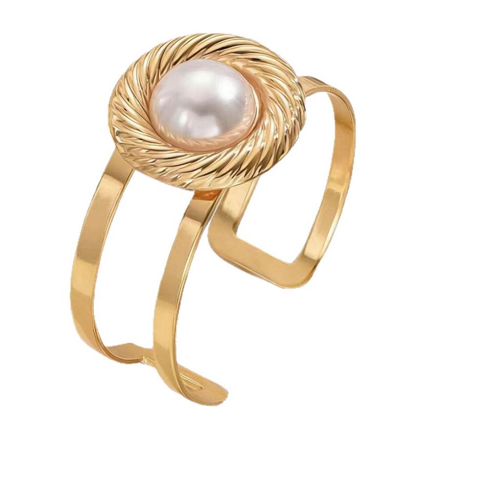 Set Bracciale & Anello Metallico con Perle a Spirale Regolabile - Gioielli Geometrici da Donna