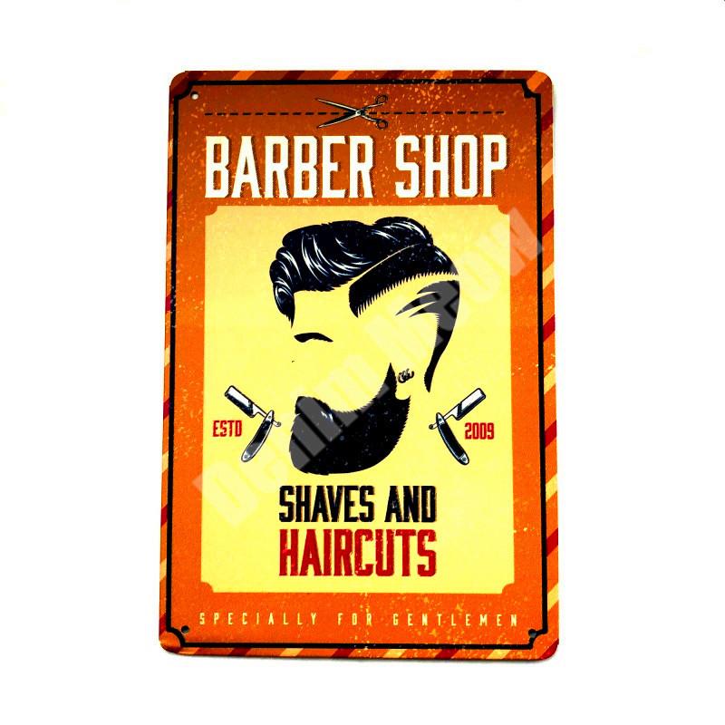 Haircut & Shave Retro Metal Plates Pub DecorationAdvertising Barbershop Wall Stickers Top Hairstyle Art Plaque Home Decor