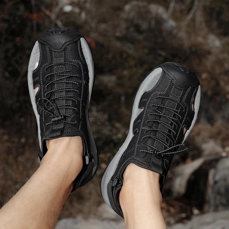 New Men's Handmade Leather Sandals Flat Sandals Men's Suitable for Beach Vacation Summer Non-slip Sandals Mens Loafers