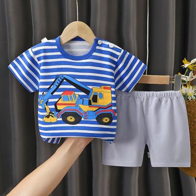 Summer Kids Short Sleeve Suit Striped Girls Boys Set Summer Tops Short Baby Clothes Children's Wear