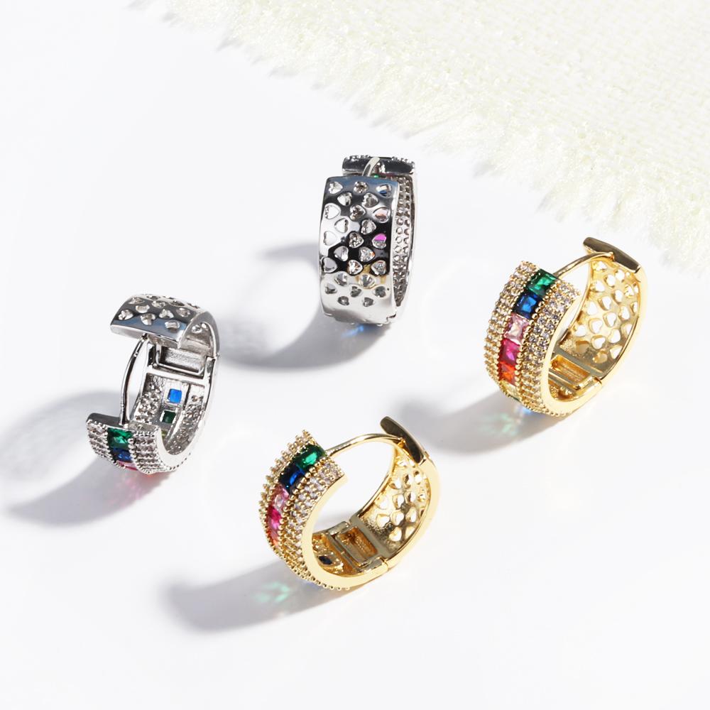 New Luxury Elegant Chunky Round Rainbow Zirconia Hoop Earrings for Women Multicolored CZ Stones Ear Fashion Party Jewelry Gifts