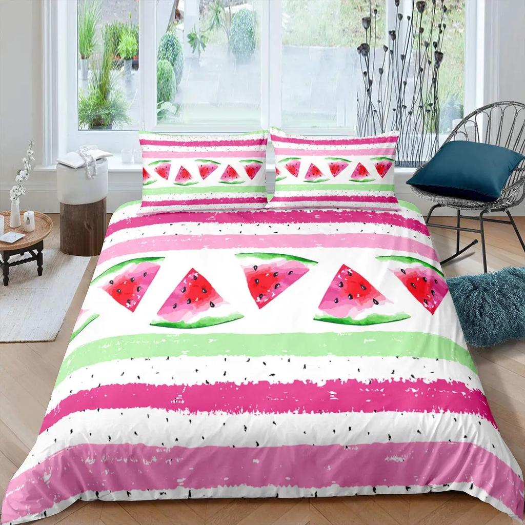 Red Watermelon Duvet Cover Watermelon Peel Summer Fruit Slices Patterned Teens Children Green Polyester Quilt Cover Decorations