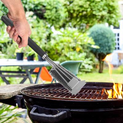 Grill Brush with Scraper Extra Thick Bristles Adjustable Handle BBQ Grill Cleaning Brush
