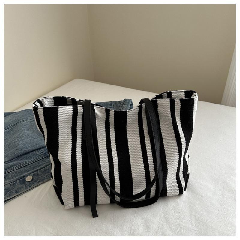 Tide tote bag women's new contrasting color striped shoulder bag large capacity fashion women's bag