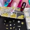 Gold & Silver Starburst Nail Art Set: Cross, Rivets & Lightning Elements