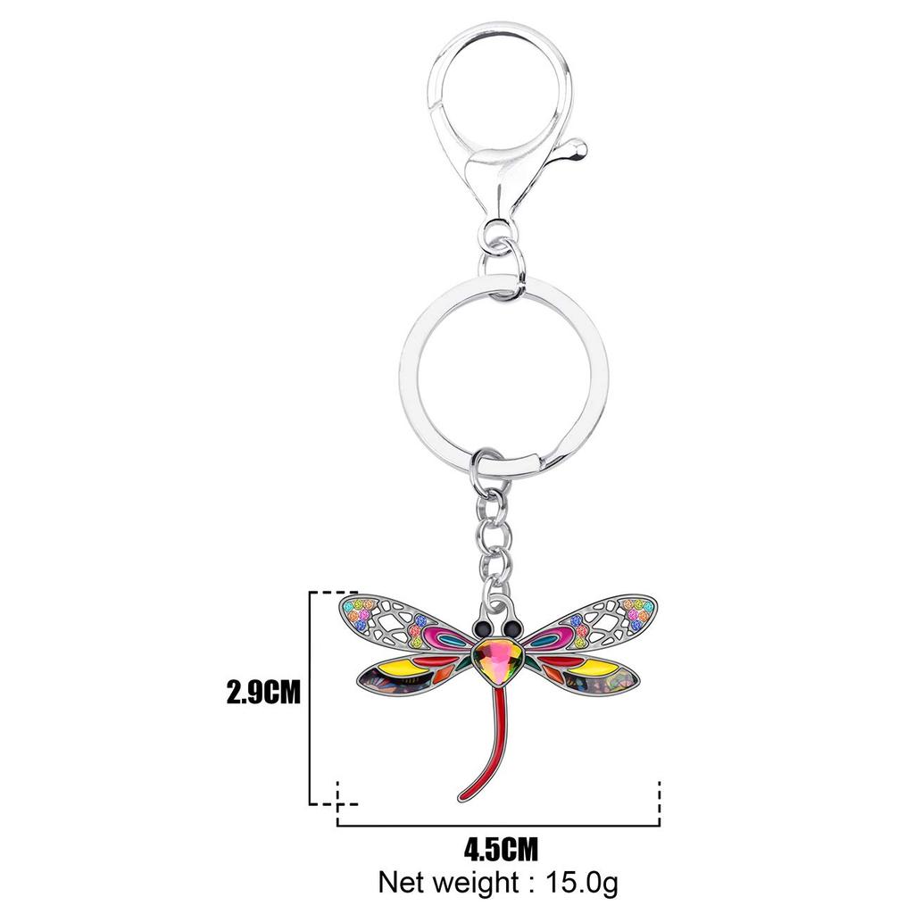 WEVENI Alloy Crystal Dragonfly Keychain, Insect Charm, Enamel Jewelry for Women and Girls, Carpet Bag Accessory, Multicolor, 29mm x 45mm