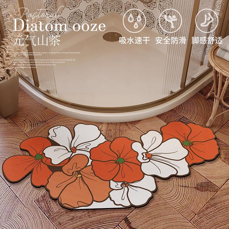 Zakřivená podlahová rohož do koupelny, savá rohož z rozsivek, rychleschnoucí protiskluzová měkká rohož do koupelny, vějířovitá podložka do sprchy