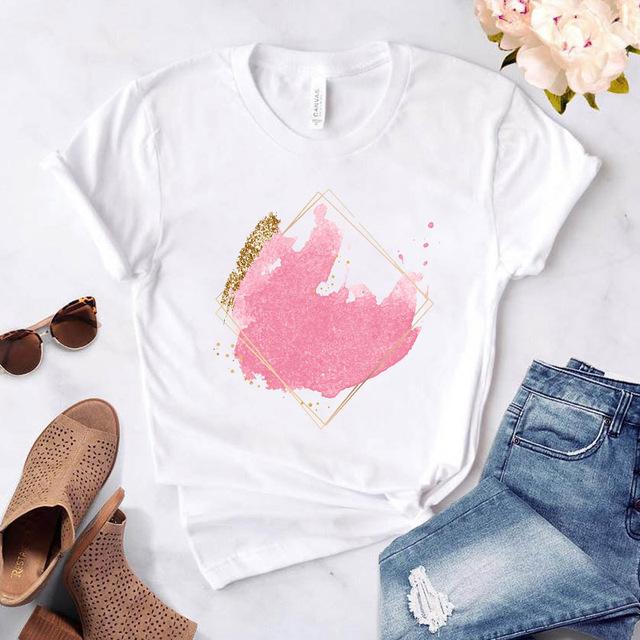 Love Heart Print T-Shirts For Women Clothing Round Neck Casual Top Clothes Short Sleeve Versatile Graphic Printed Fashion Shirts