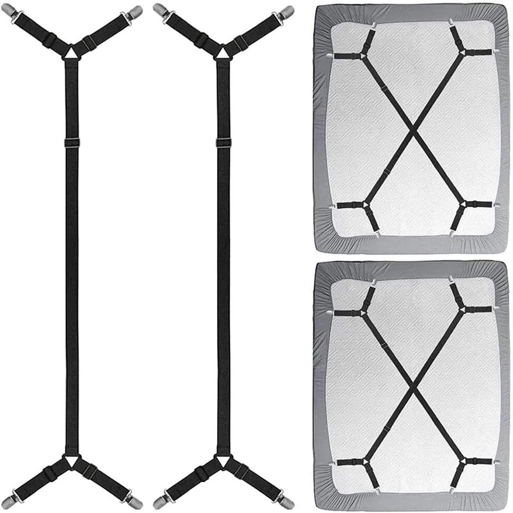 

2 шт. фиксирующие ремни для простыней, регулируемые перекрестные эластичные ремни, плоские зажимы для простыней для матрасов, подушек для дивана чёрный