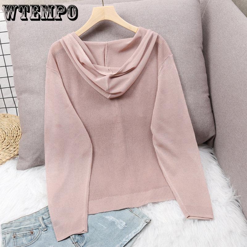 Summer Knitted Cardigan Jacket Women's Hooded Tops Ice Silk Thin Section Hollow Sunscreen Cardigan