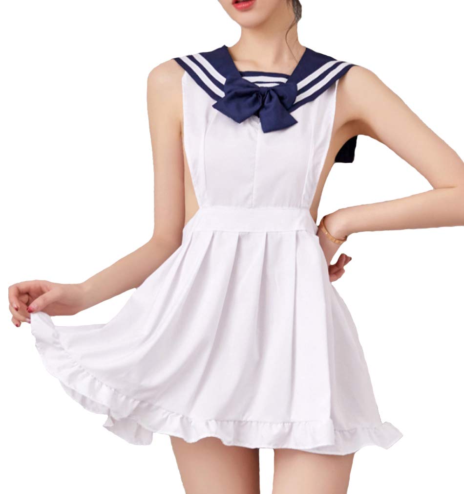 

[DOKiDOKi] Костюм Фартук Морячки [Белый/Темно-синий] Простой Без рукавов Однотонный Милый Косплей Наряд Милая Демонстрация Боковой Груди
