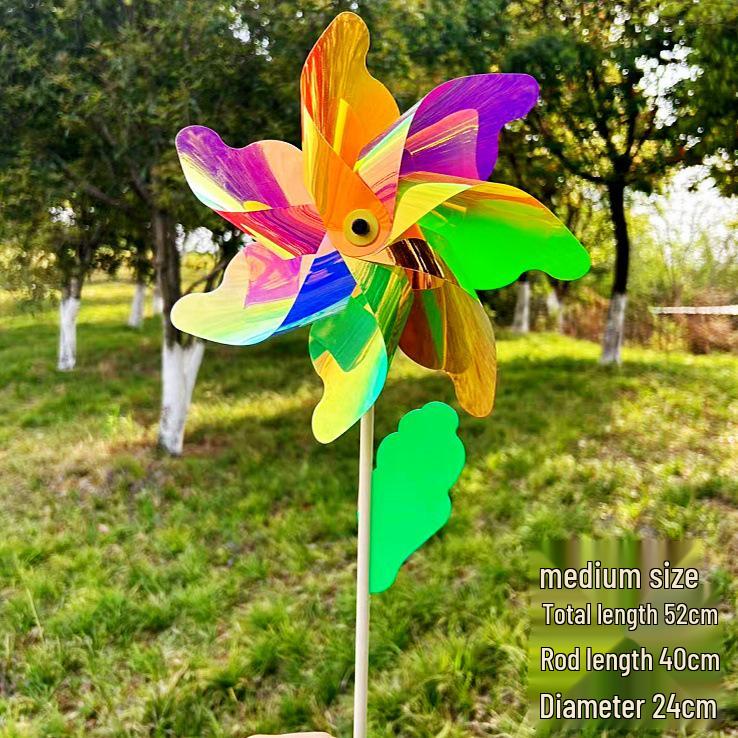 Large Iridescent Wooden Pinwheel Toy for Outdoor Fun