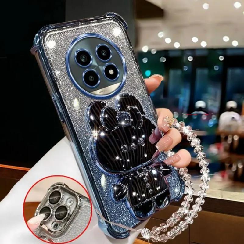 Modische Armbänder Vier Ecken Anti-Fall Hülle für OPPO Realme 14 Pro Plus 13 Plus + 12 Pro C75 Make-up Spiegel Halter Handyhülle