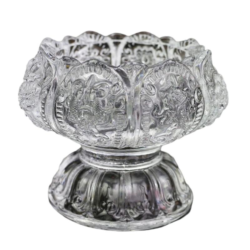 Elegant Glass Lamp Stand With Traditional Eight Favorable Pattern For Worship And Home Display