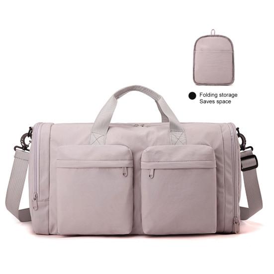 Foldable Gym Tote Unisex Duffle Bag with Shoe Compartment Wet Pocket Nylon Weekender Bag for Fitness Travel Swimming