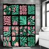 Floral Plant Collage Pink Green Shower Curtain, Bathroom Decorative Shower Curtain, Waterproof Shower Curtain with Hooks